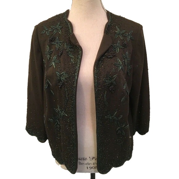 Vintage Grace Taylor Women's Beaded Jacket Size 16.5 US 8 (MEDIUM) Green Wool - Picture 5 of 9